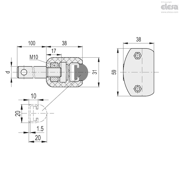 For Rectangular Guides, With Pin, MPG-R-S-P12